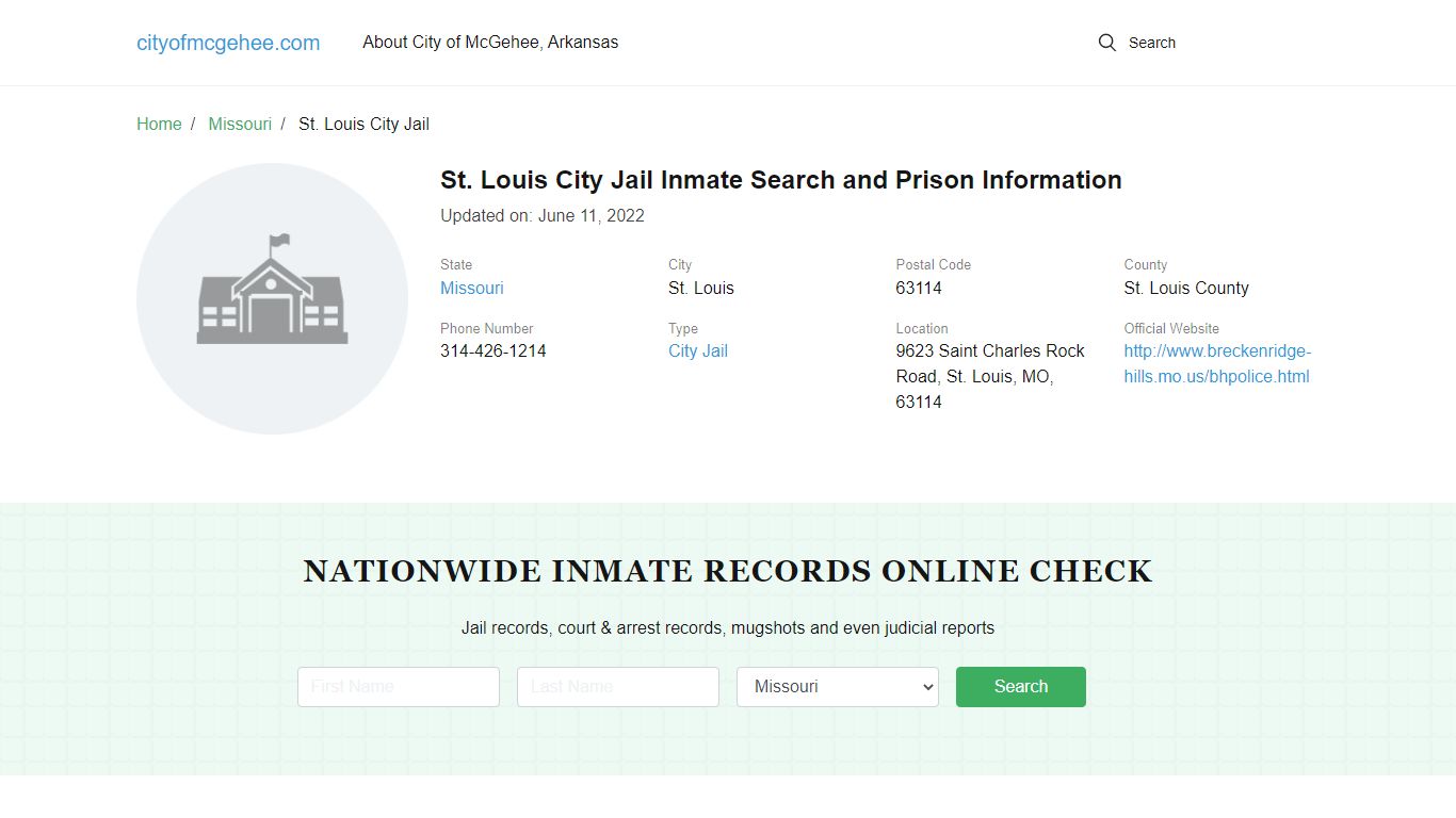 St. Louis City Jail Inmate Search and Prison Information